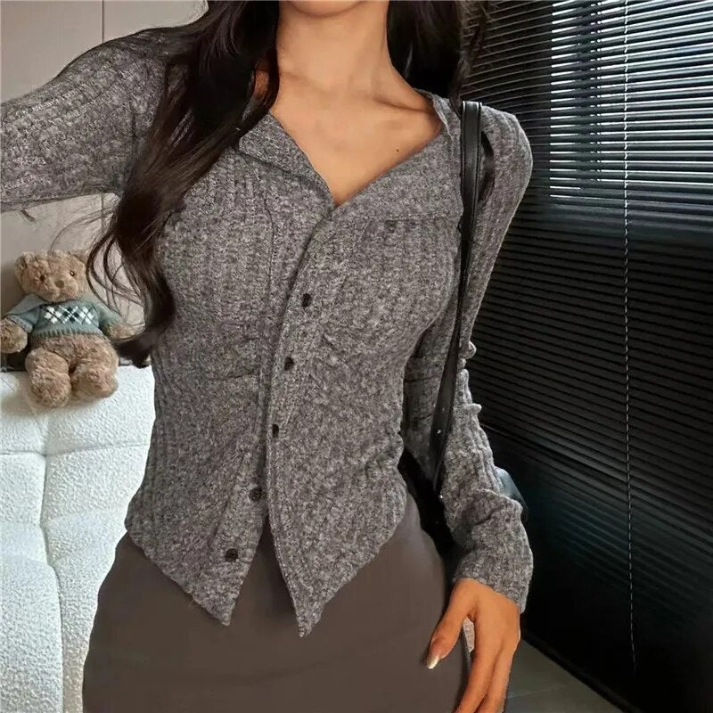 Cardigan tricoté à manches longues Y2K 