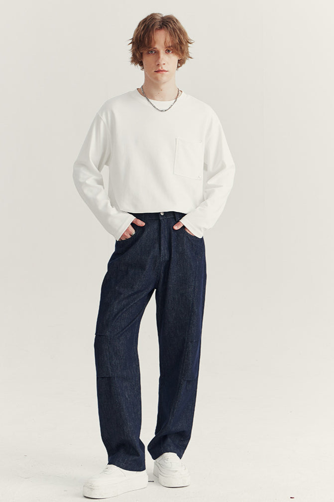 Wide-Leg Denim Cargo Pants