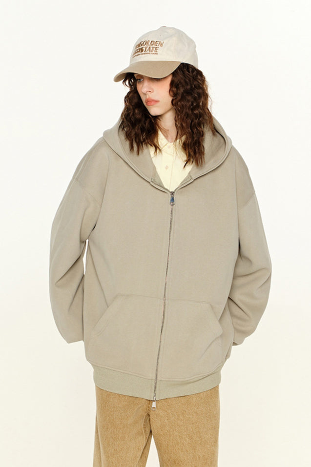 Oversize Zip Hoodie Damen Casual Kapuzenjacke Beige