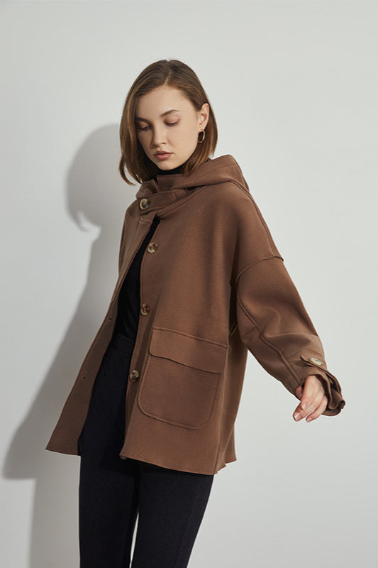 Übergangsjacke Damen mit Kapuze und Tasche - Elegante Jacke Frühling Herbst