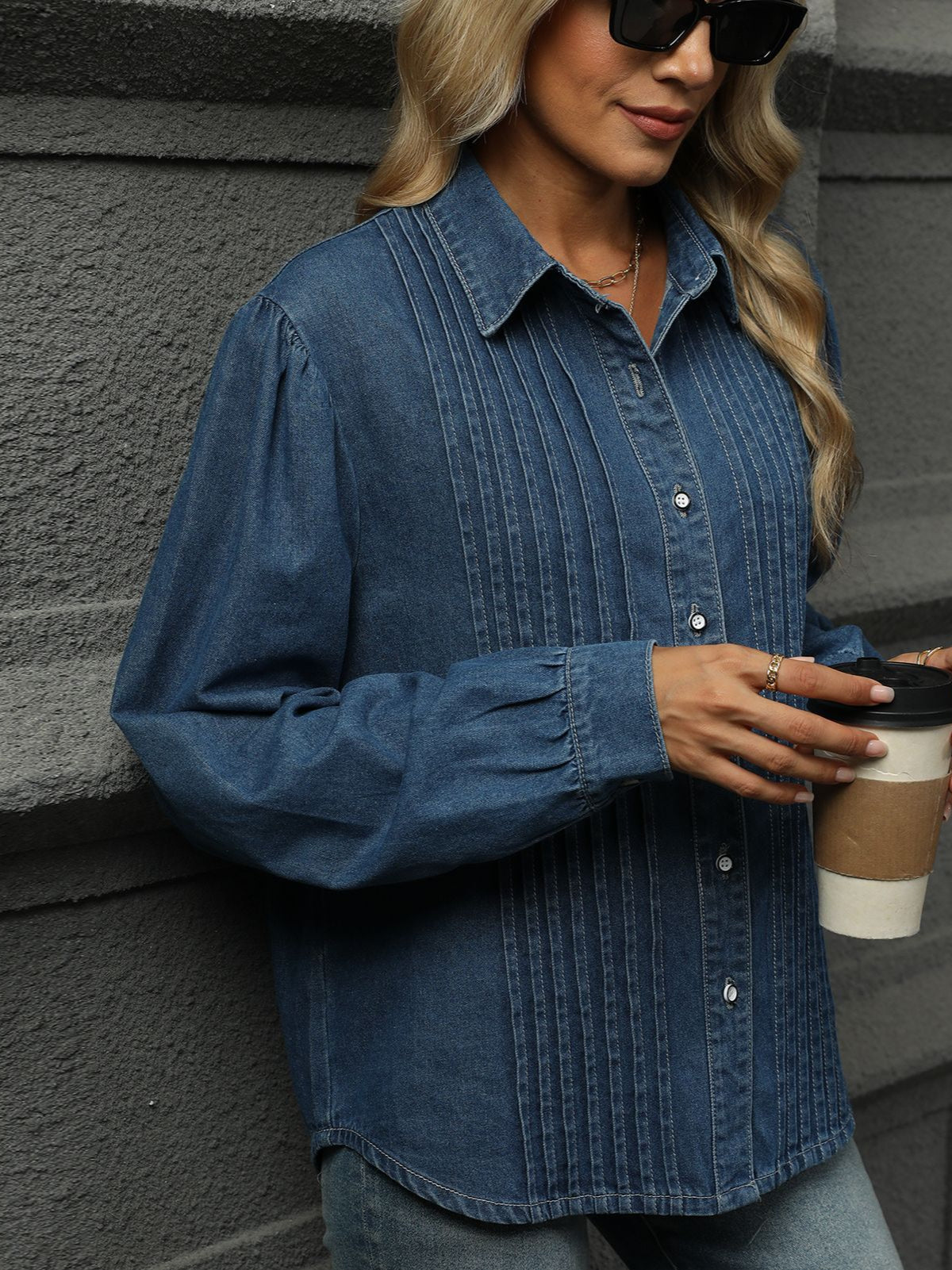 Chemise oversize à fines rayures en denim bleu