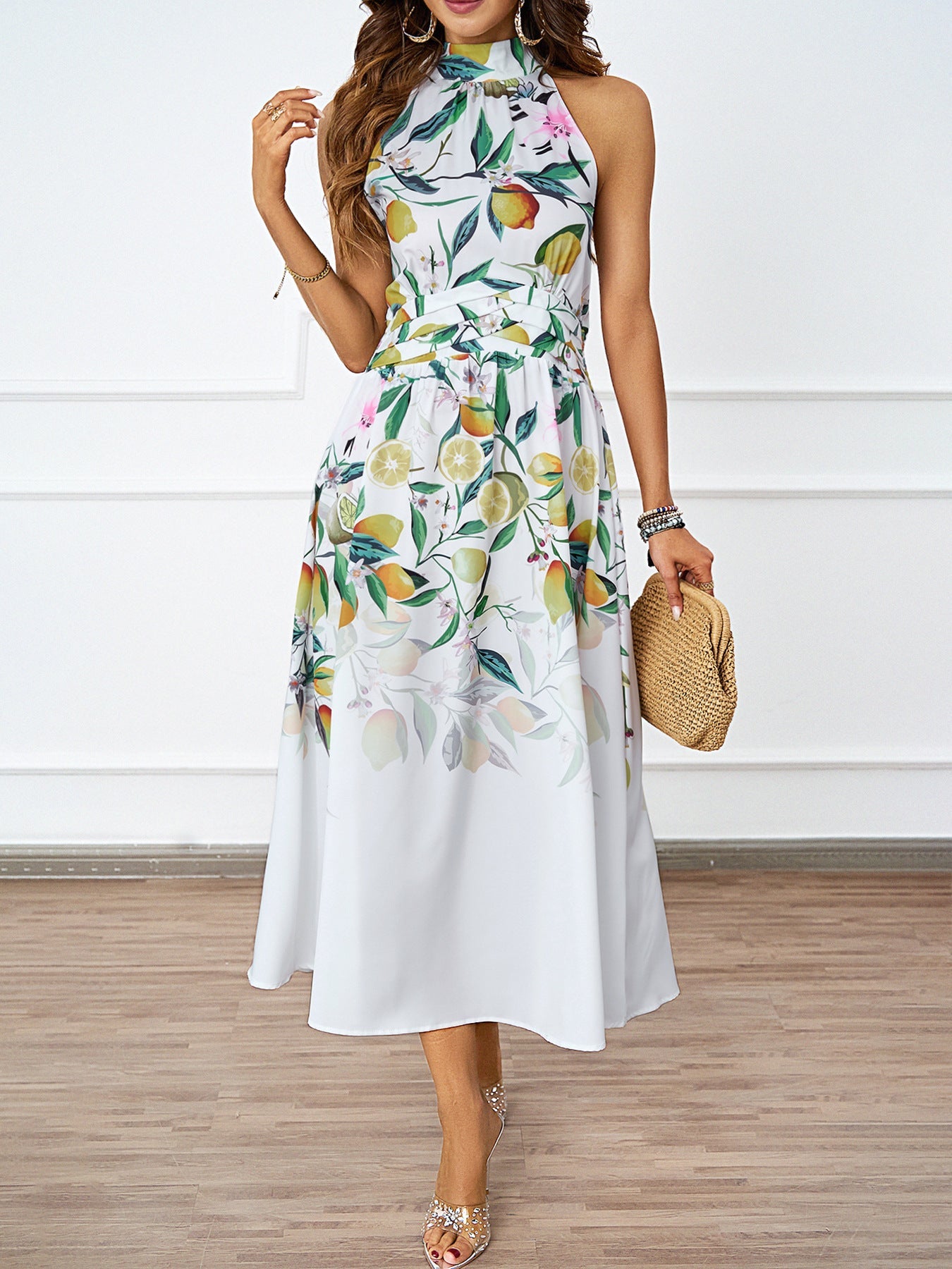 Robe à imprimé floral avec col licou 