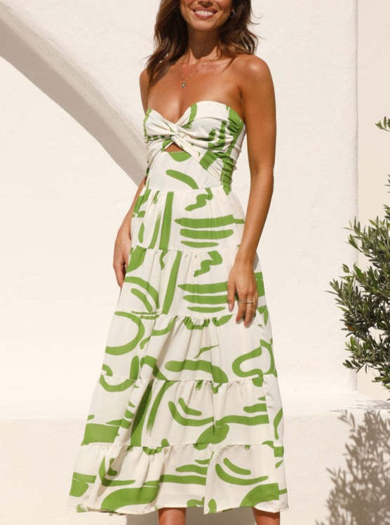 Robe tube mi-longue à imprimé floral vert 