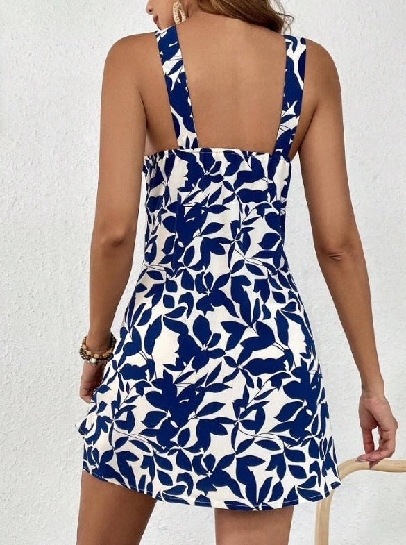 Robe sexy à imprimé tropical et col licou 