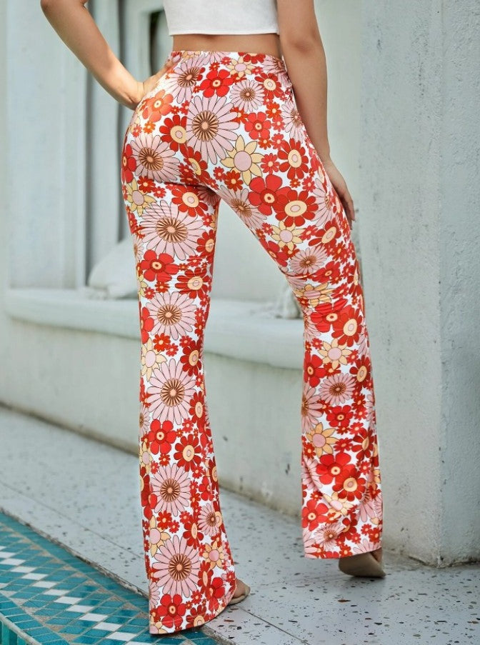 Pantalon évasé moulant à imprimé floral 