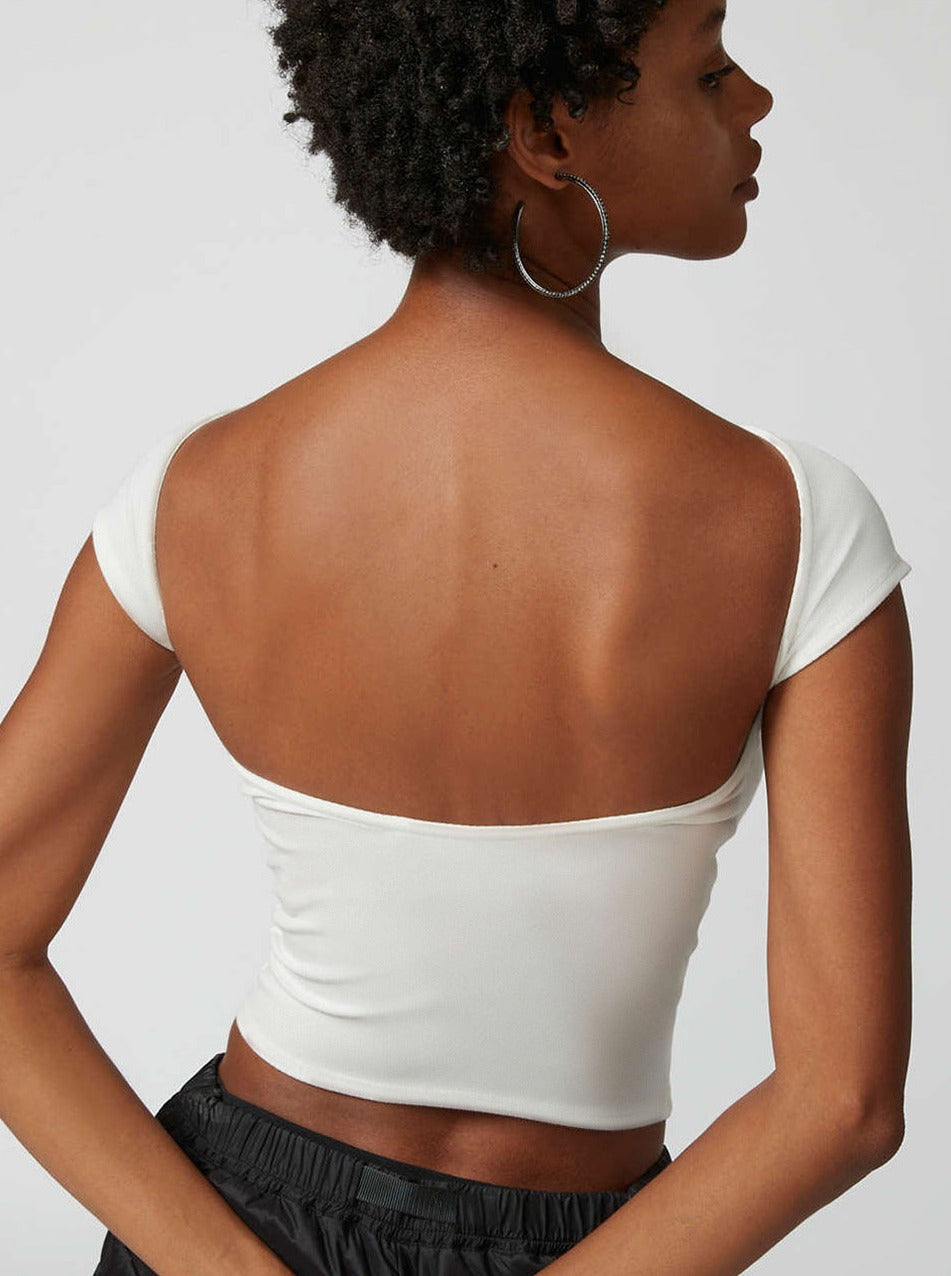 Plain Short Sleeve Backless Crop Top