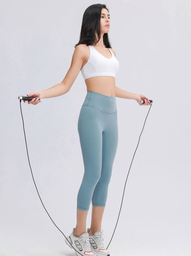 Pantalon de yoga extensible taille haute bleu poudre