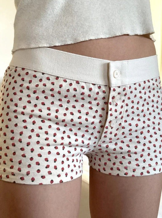 Short boutonné imprimé fraise blanche 