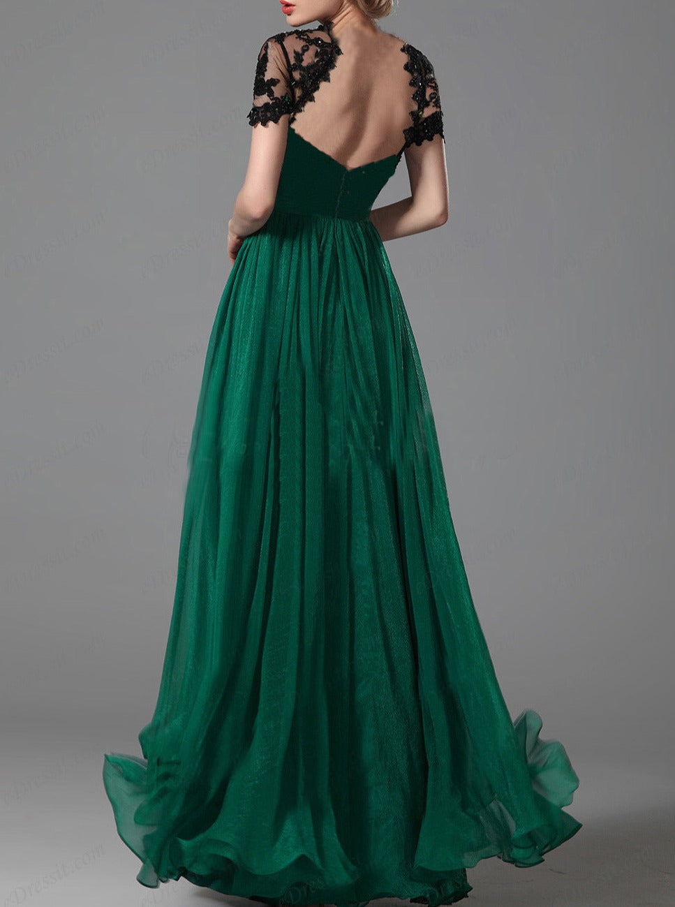 Robe de soirée plissée verte élégante 