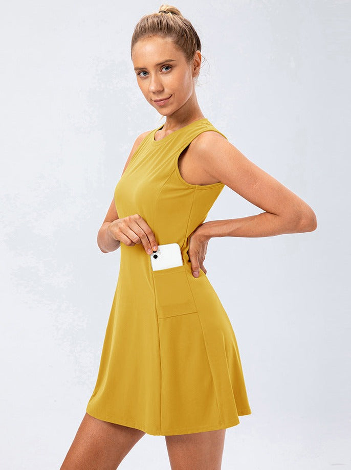 Robe de tennis décontractée une pièce jaune pour femme 