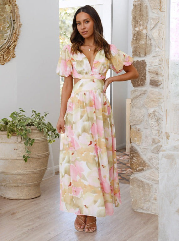 Robe élégante à dos nu et à imprimé floral