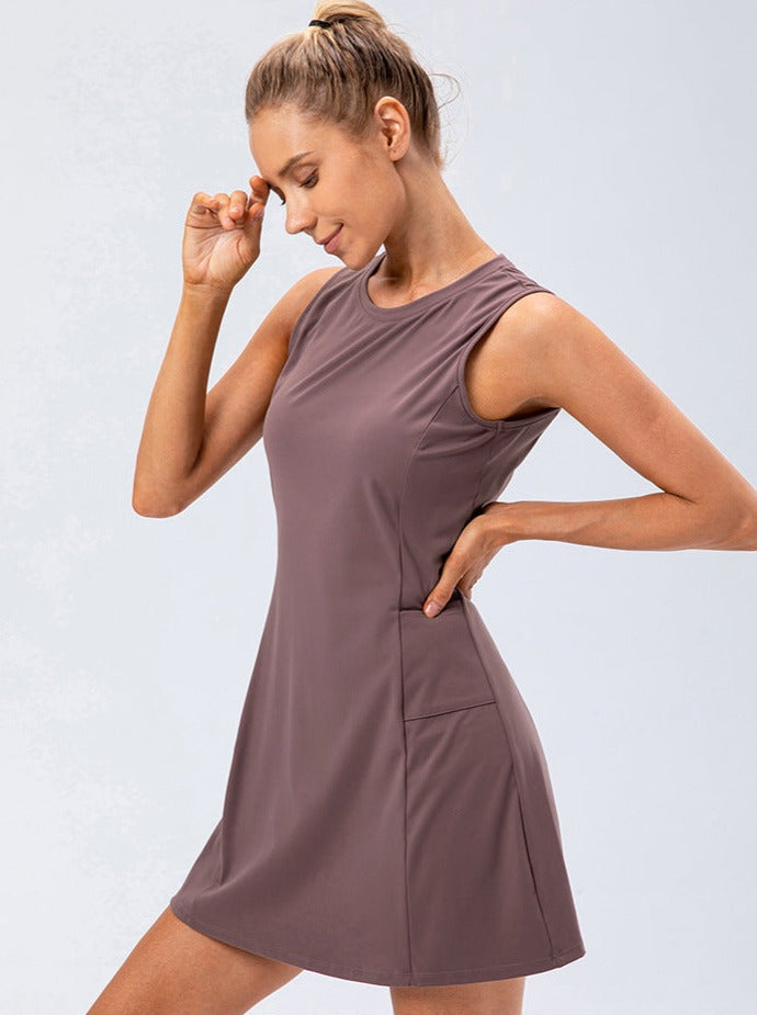 Robe de tennis décontractée une pièce marron pour femme 