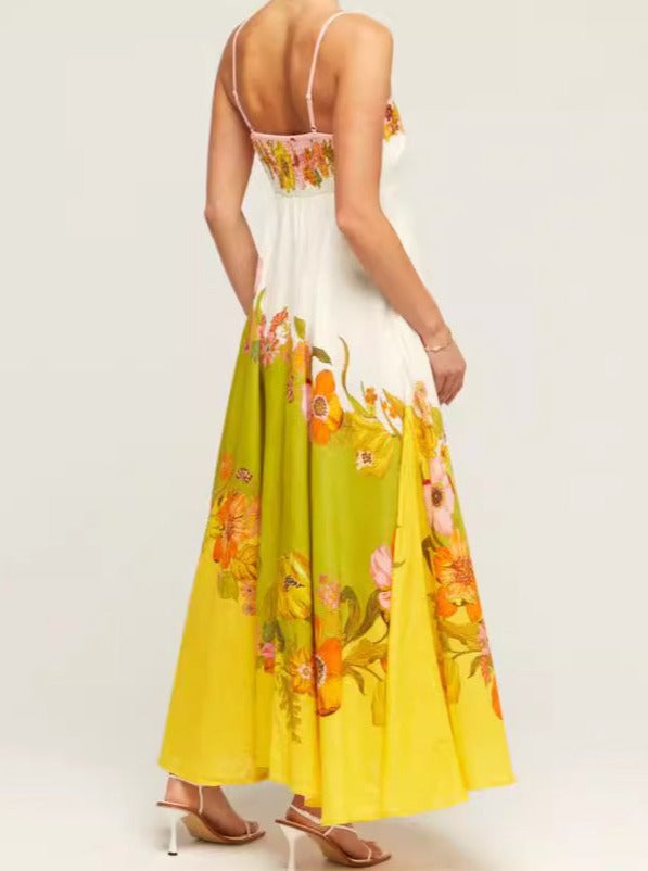 Robe d'été à imprimé floral color block 