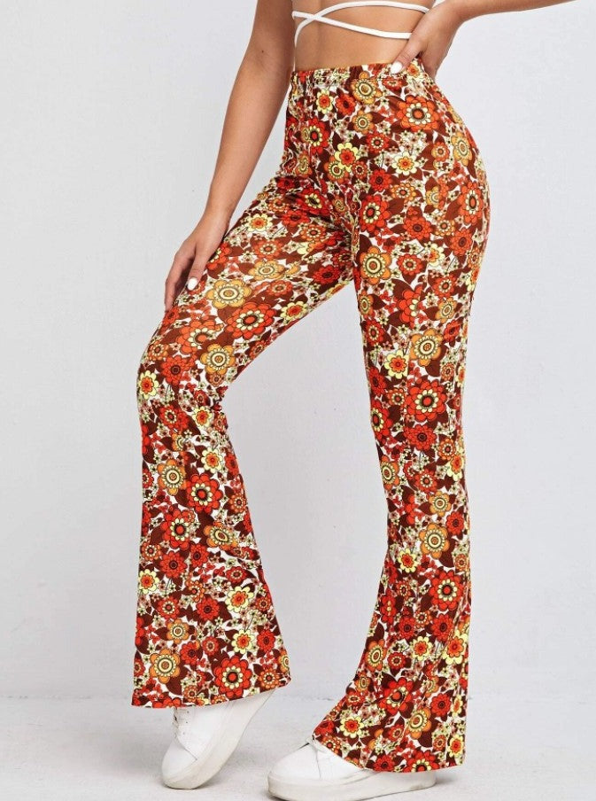 Pantalon sexy taille haute à imprimé floral 