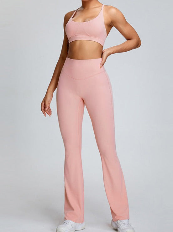 Pantalon de yoga taille haute rose avec contrôle du ventre 