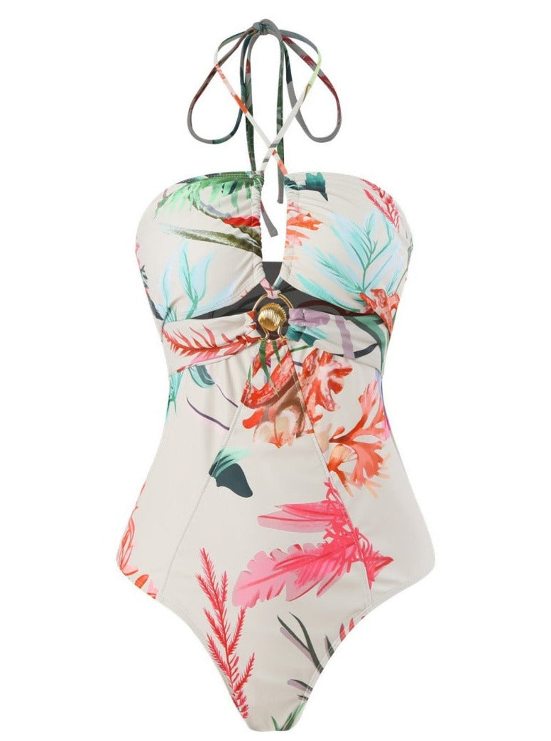 Maillot de bain et jupe deux pièces à imprimé tropical pour femme 