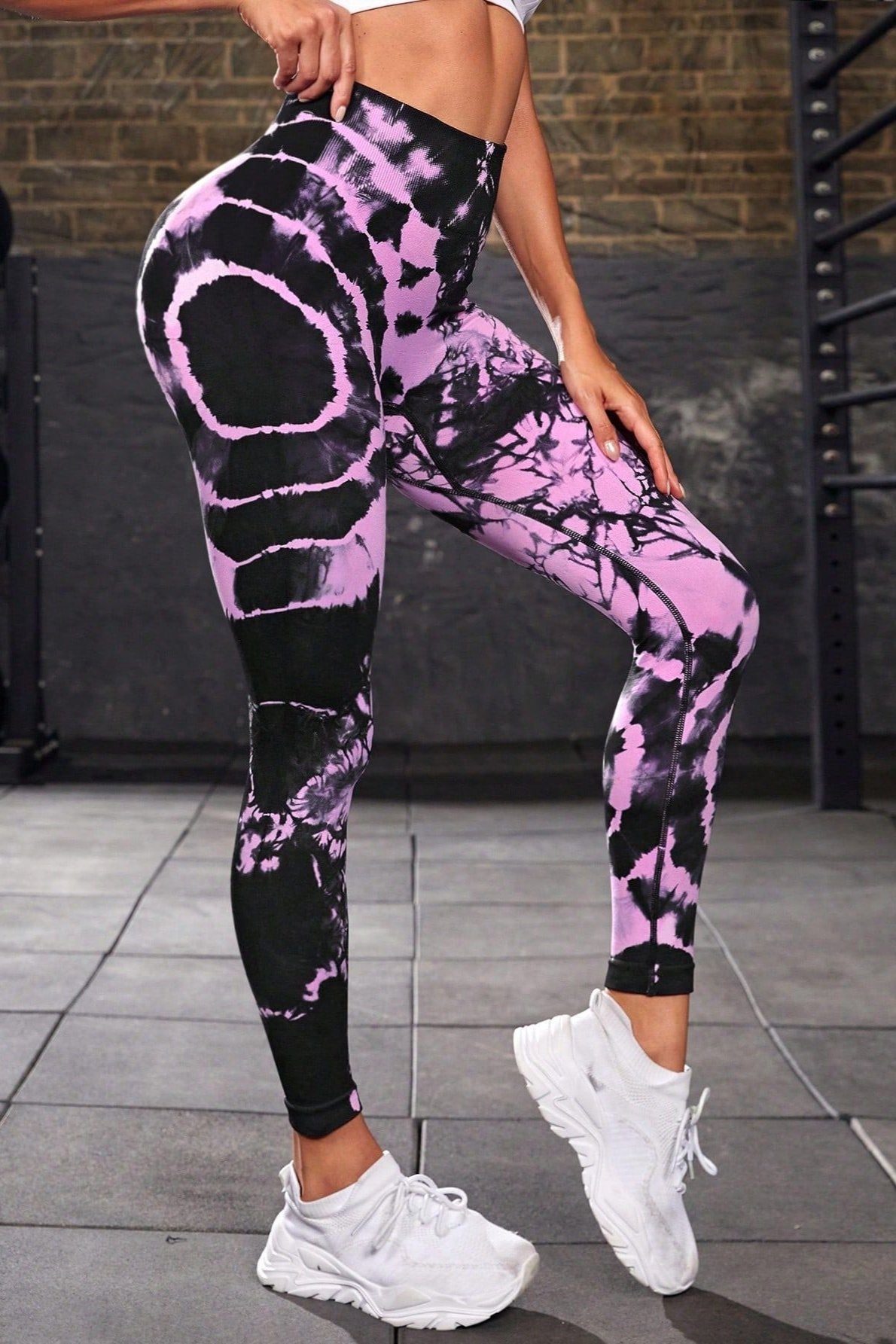 Pantalon de yoga taille haute violet sans coutures tie dye 