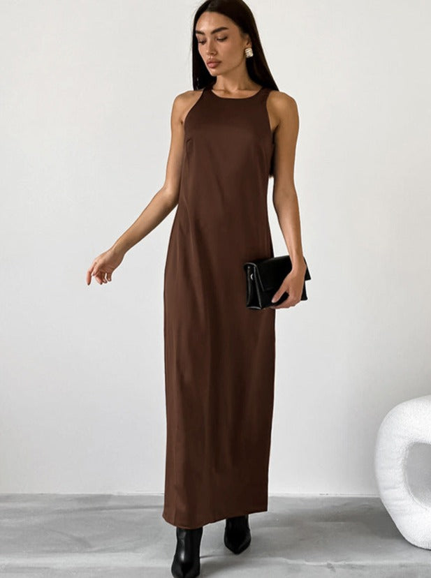 Robe longue décontractée sans manches marron 