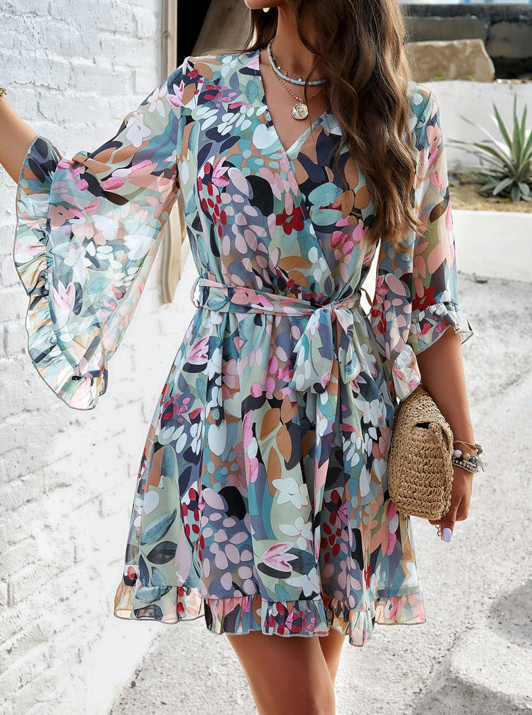 Robe décontractée à imprimé floral vert 