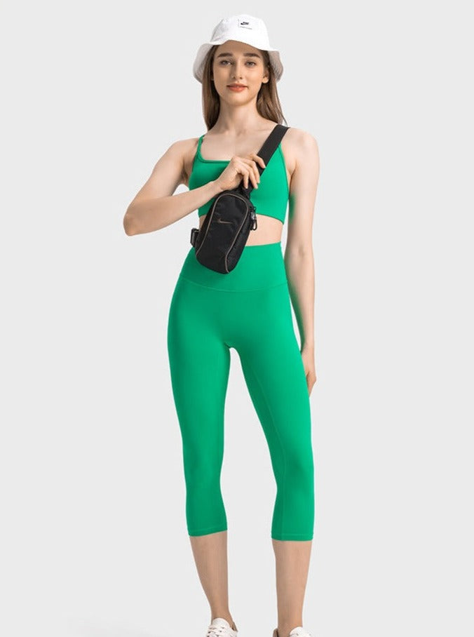 Pantalon de yoga extensible taille haute vert pour exercices