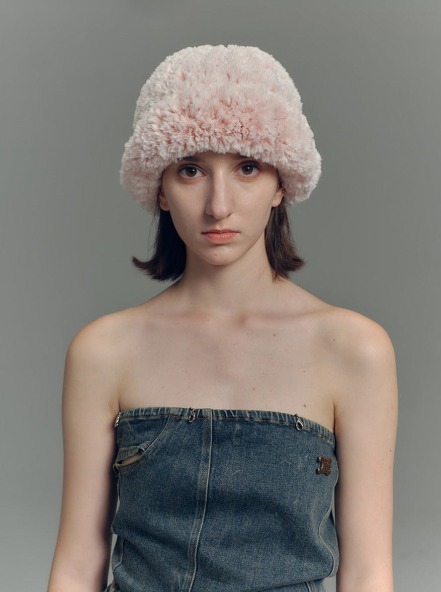 Bonnet blanc en tricot côtelé épais et moelleux 