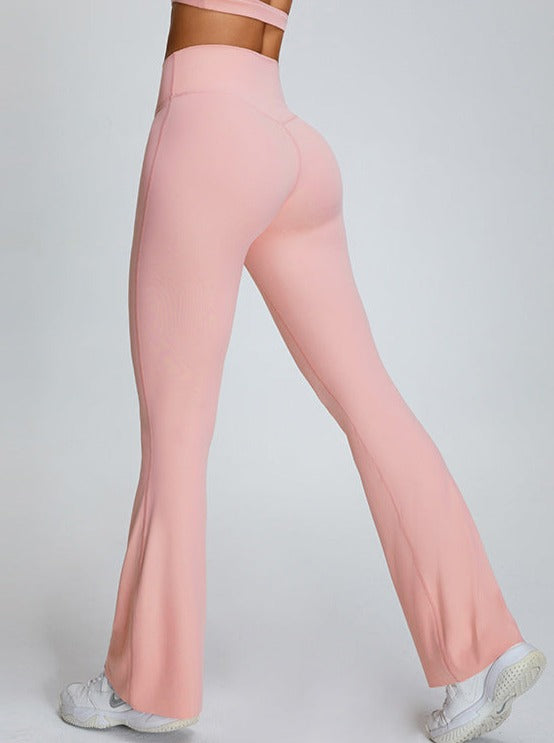 Pantalon de yoga taille haute rose avec contrôle du ventre 