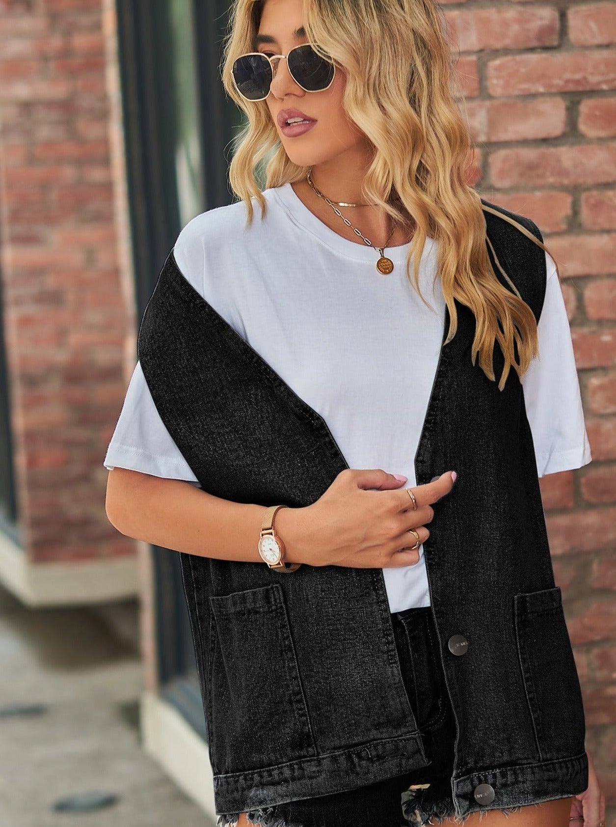 Gilet oversize sans manches en denim délavé 