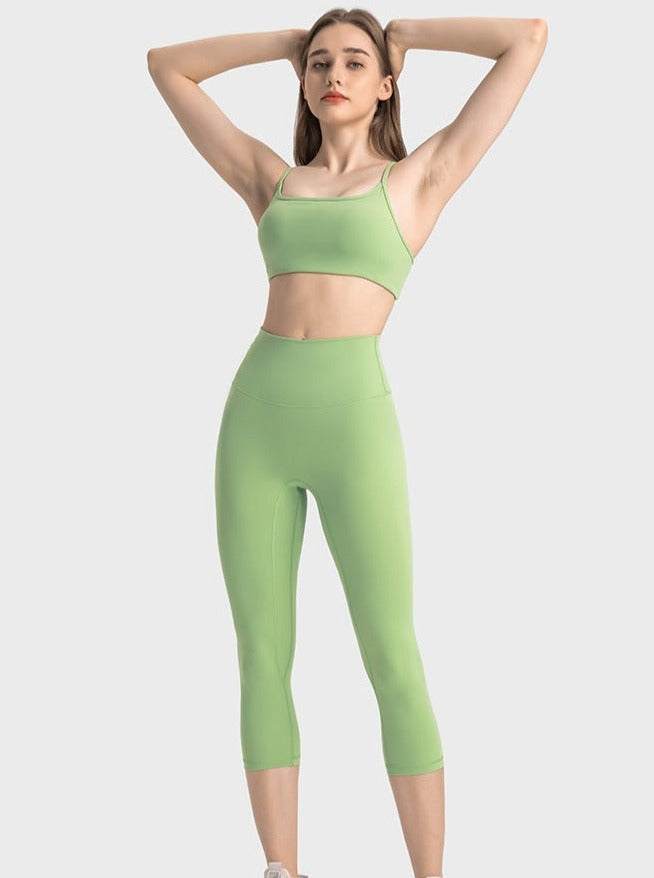 Pantalon de yoga extensible taille haute vert pomme