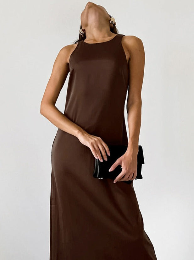 Robe longue décontractée sans manches marron 