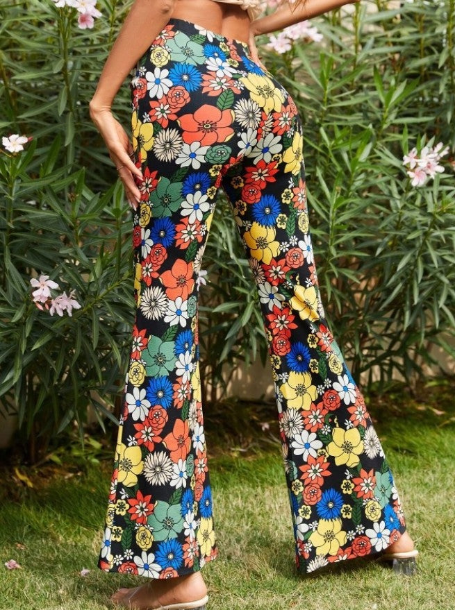 Pantalon évasé moulant à imprimé floral tendance 