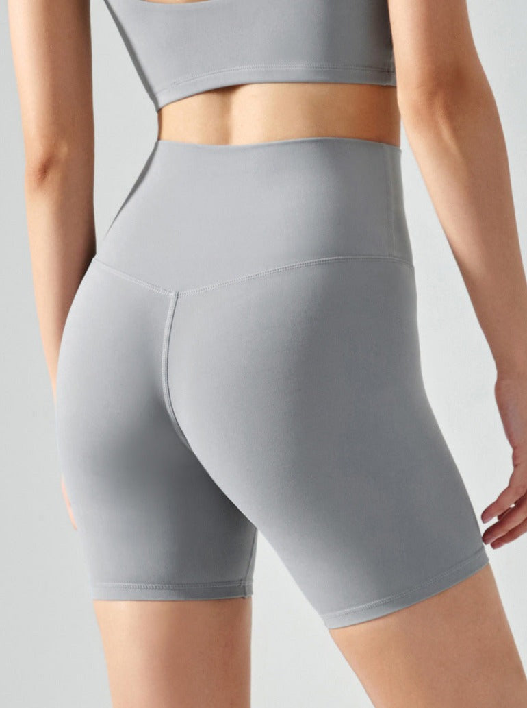 Short de yoga taille haute élastique sans couture gris 