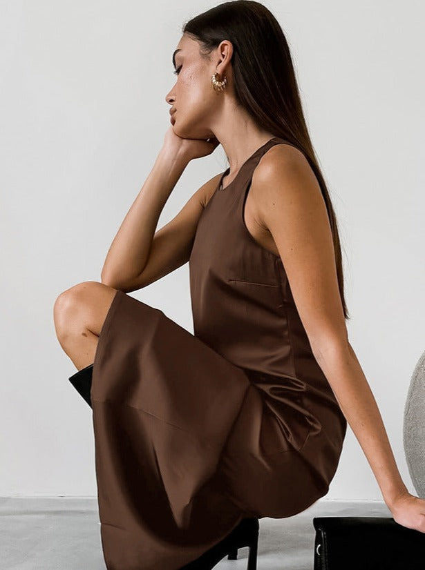 Robe longue décontractée sans manches marron 