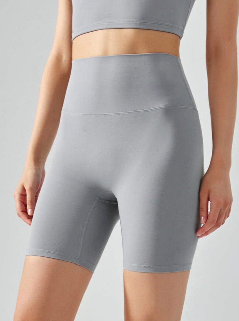 Short de yoga taille haute élastique sans couture gris 