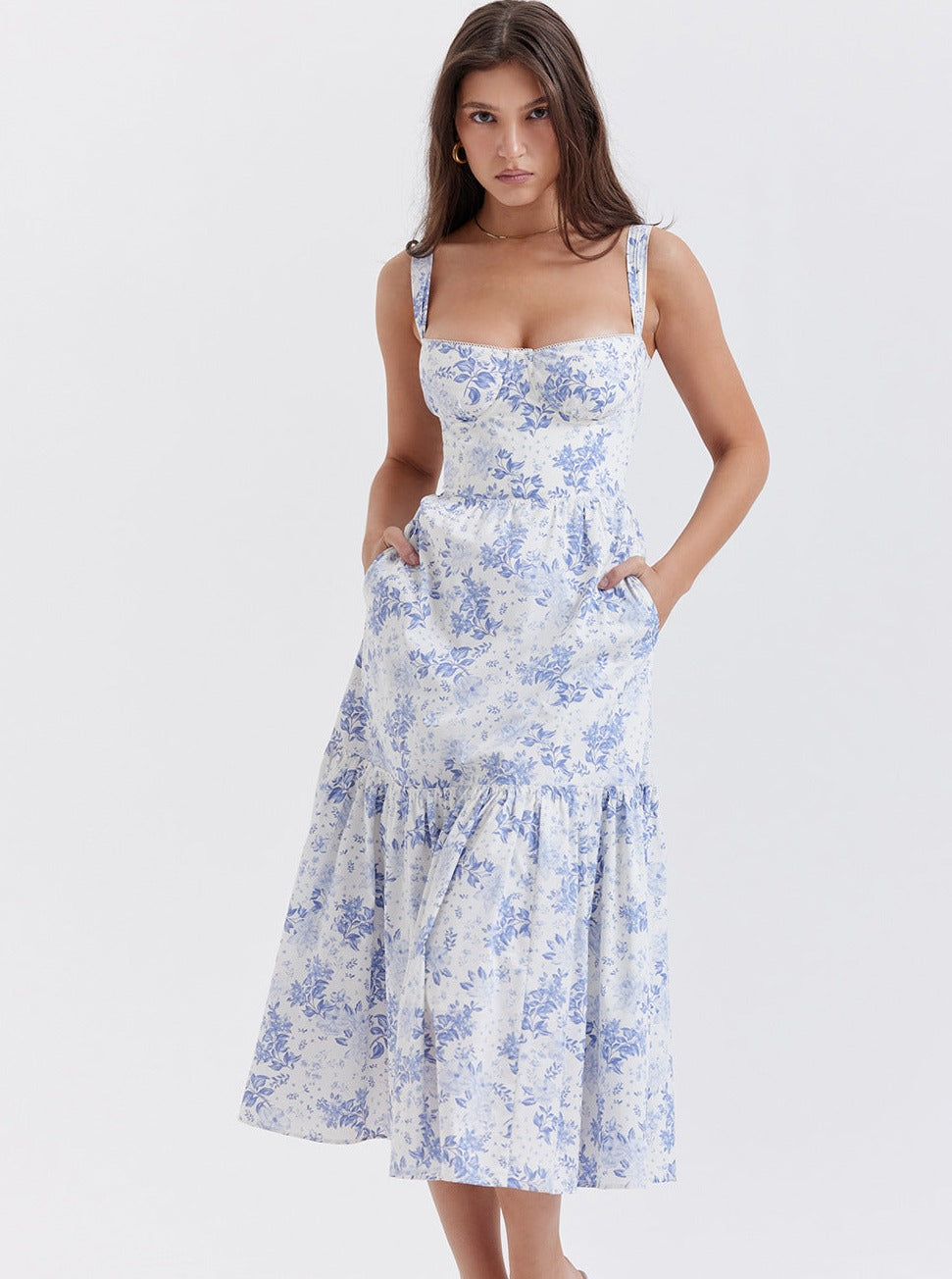 Robe bustier plissée à imprimé floral 