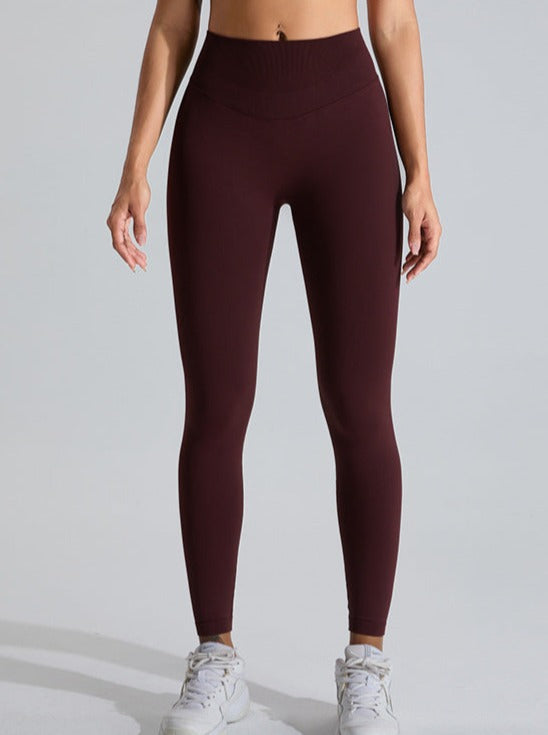 Pantalon de sport taille haute rouge foncé rehaussant le ventre 