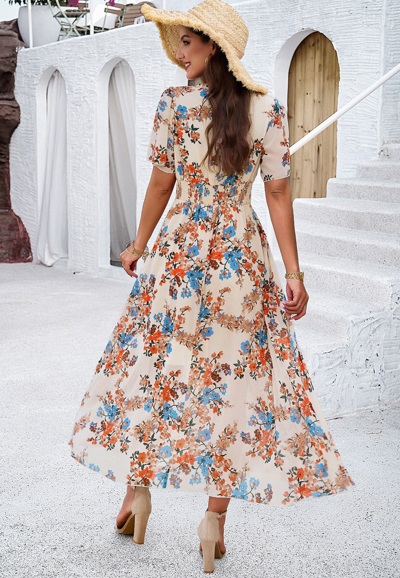 Robe d'été à imprimé floral et col en V 