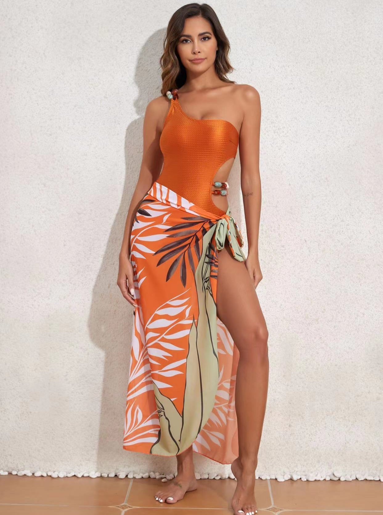 Ensemble de maillot de bain tropical orange 