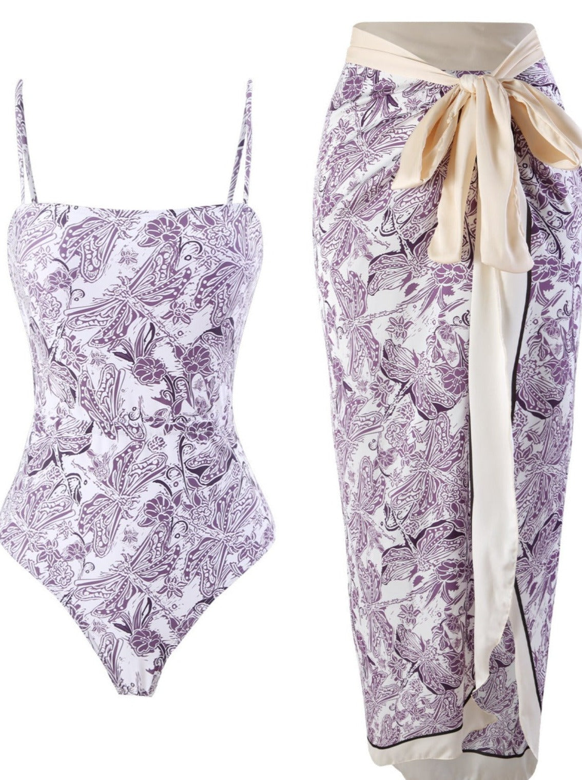 Maillot de bain à imprimé floral libellule vintage 