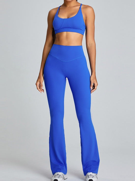 Pantalon de yoga bleu taille haute avec contrôle du ventre Micro Large 