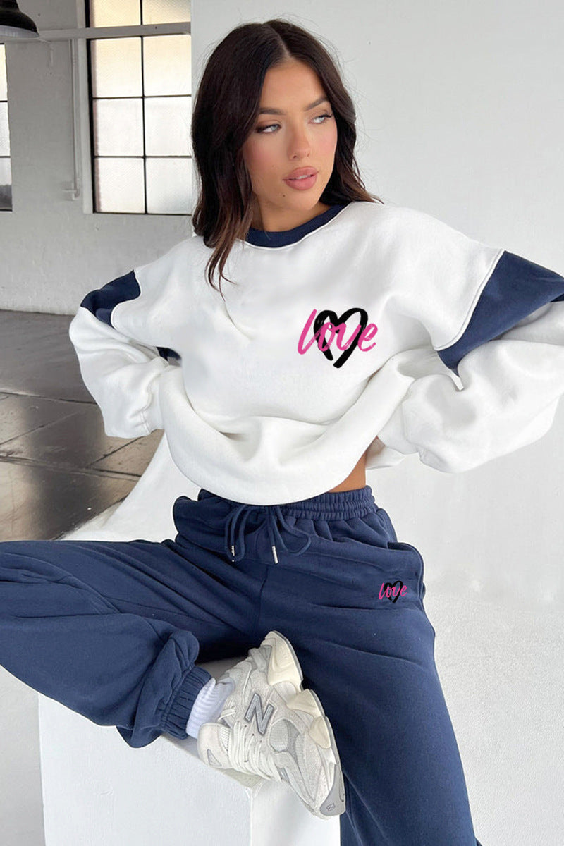 Ensemble sweat-shirt et jogging à imprimé graphique « Love » pour femme