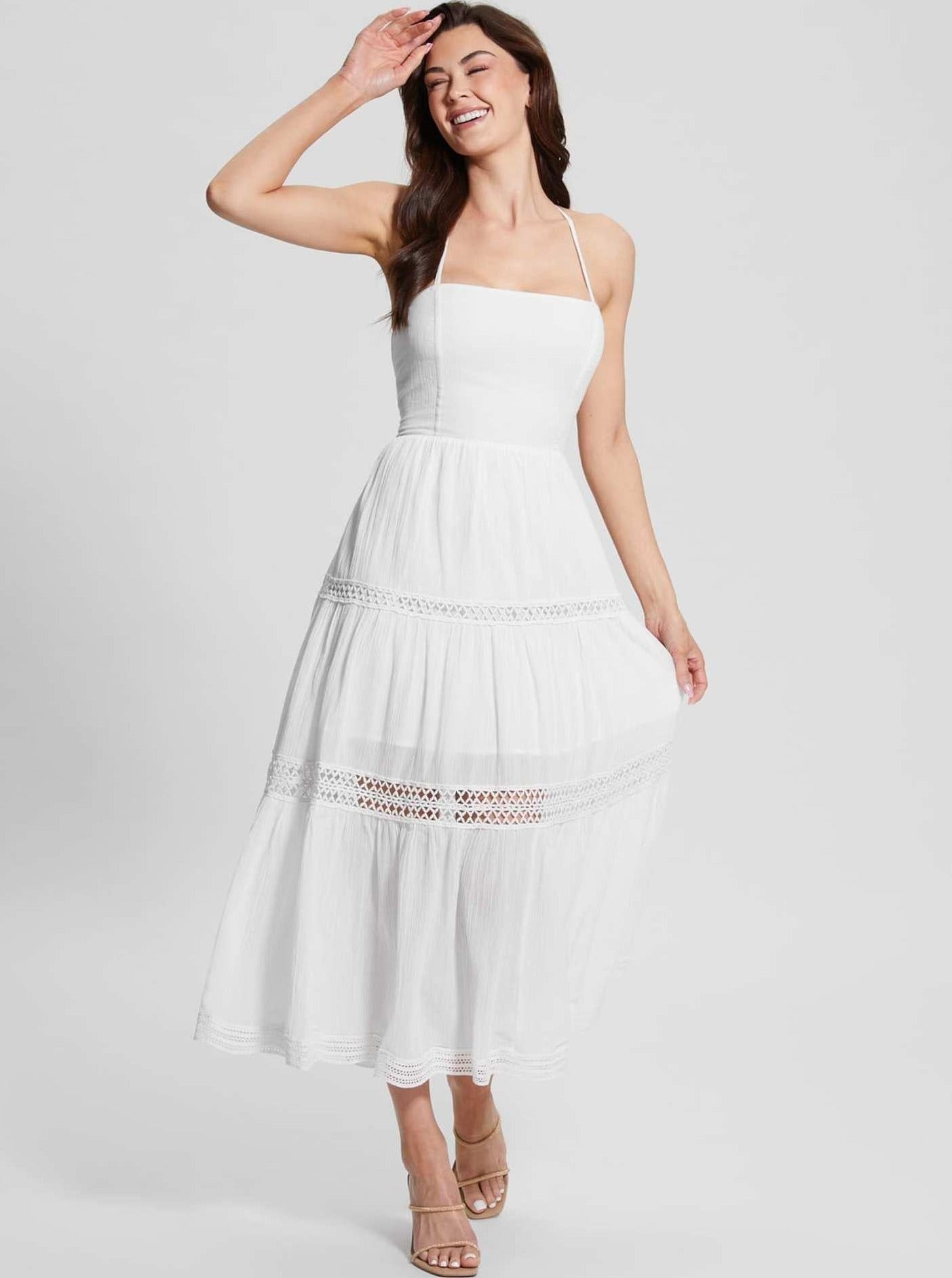 Robe longue blanche élégante sans manches dos nu 