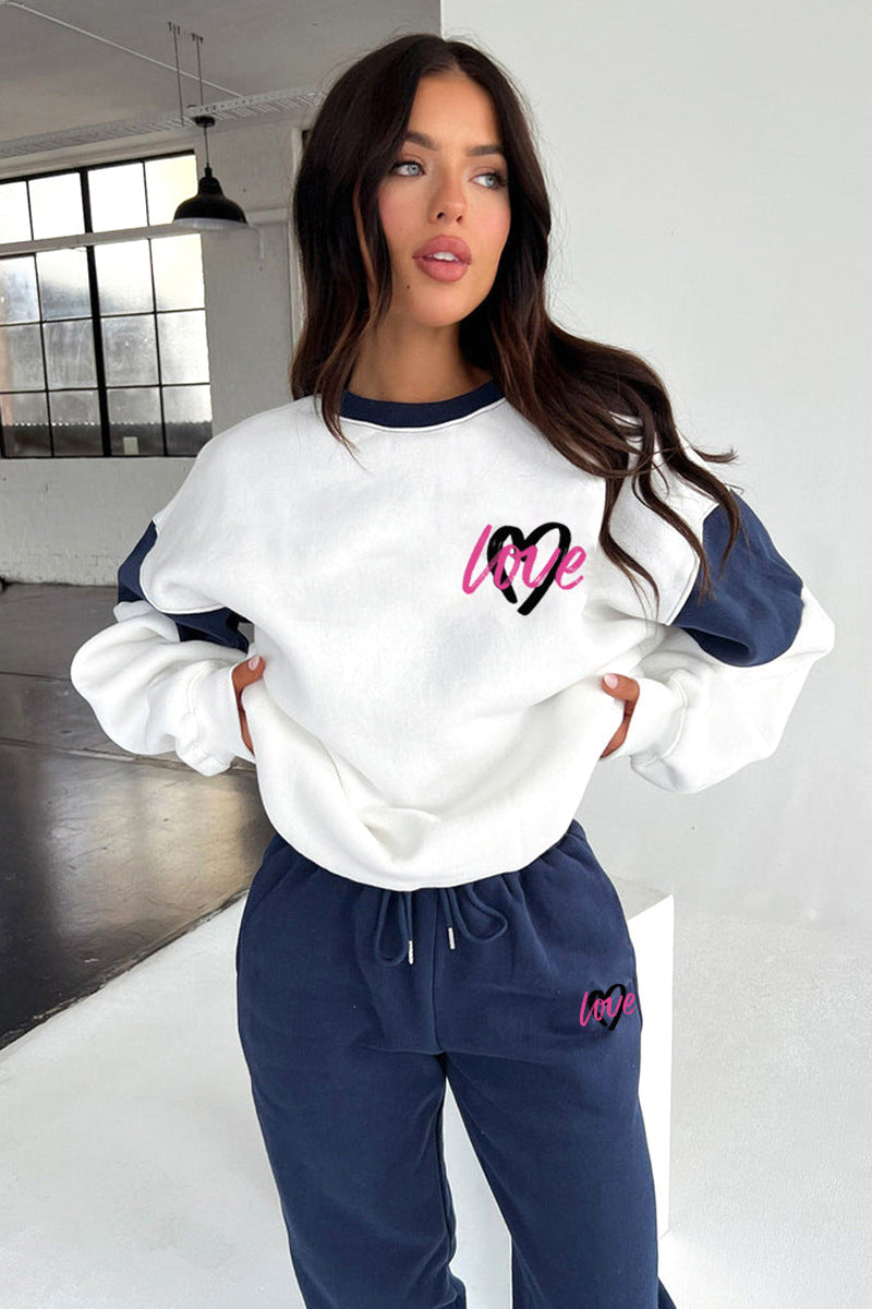 Ensemble sweat-shirt et jogging à imprimé graphique « Love » pour femme