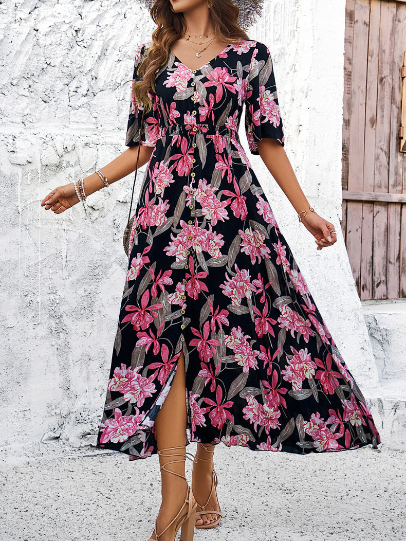 Robe trapèze ample à imprimé floral noir