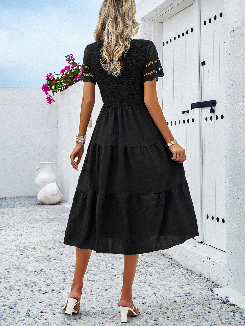 Robe noire élégante à volants creux 