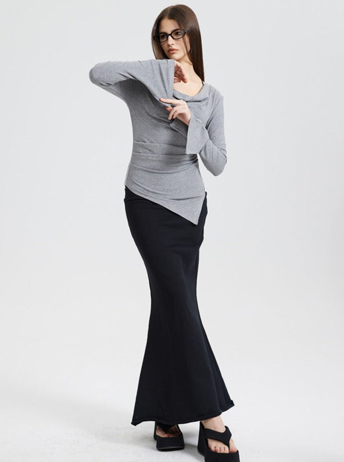 Trendy Gray One-Shoulder Top Design Bottoming Shirt