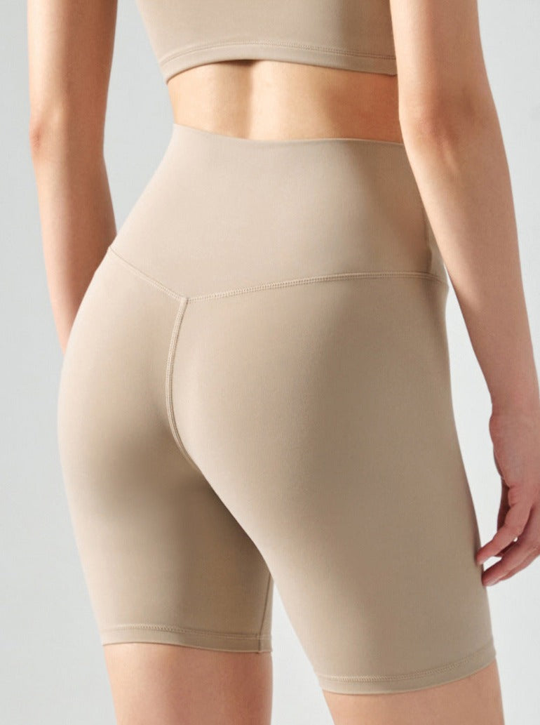 Short de yoga taille haute élastique sans coutures kaki 