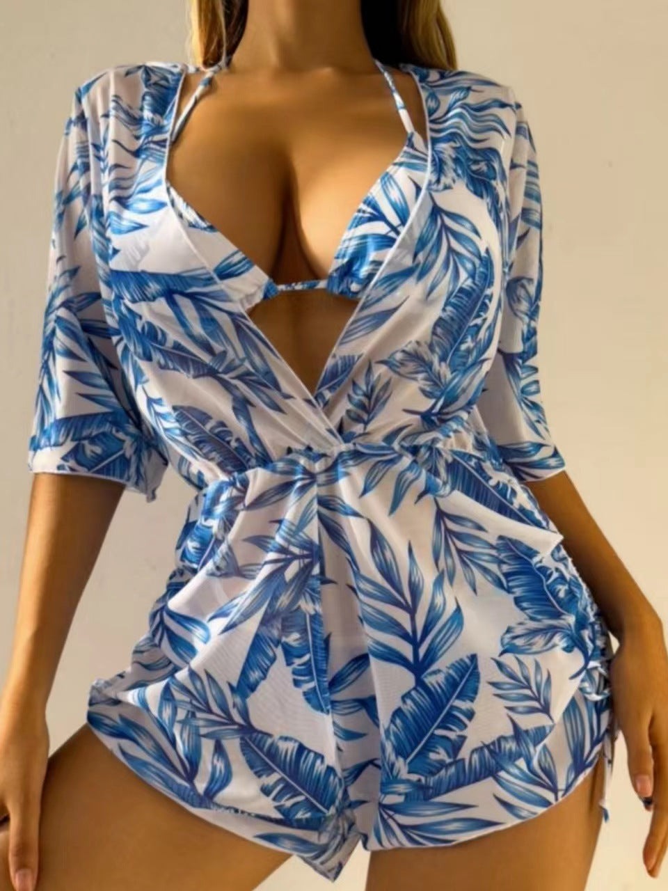 Bikini sexy trois pièces bleu tropical 