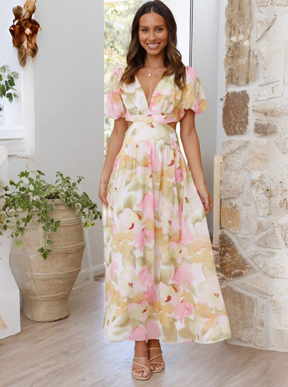 Robe élégante à dos nu et à imprimé floral