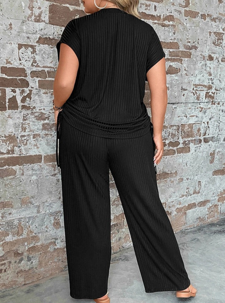 Pantalon large sexy à manches courtes et taille plus en deux pièces 