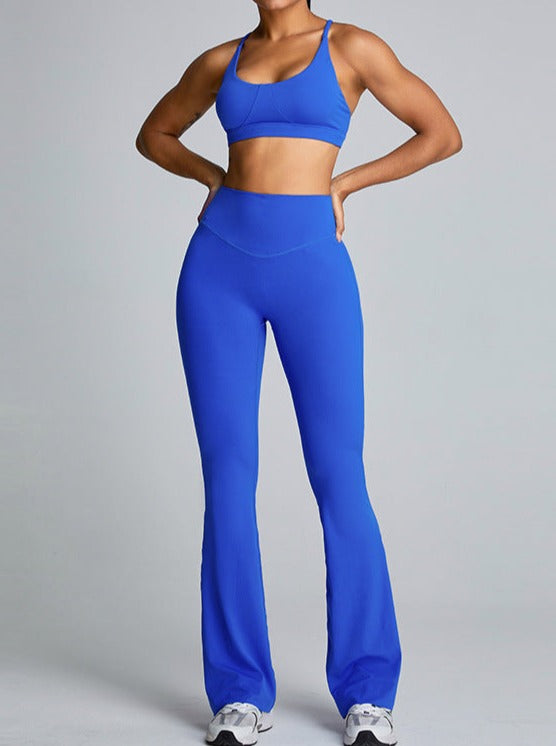 Pantalon de yoga bleu taille haute avec contrôle du ventre Micro Large 